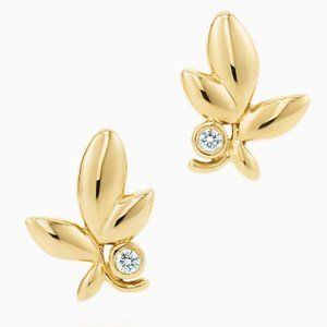 Tiffany & Co 18K Gold and Diamond 💎 Paloma Picasso Olive Leaf Earrings